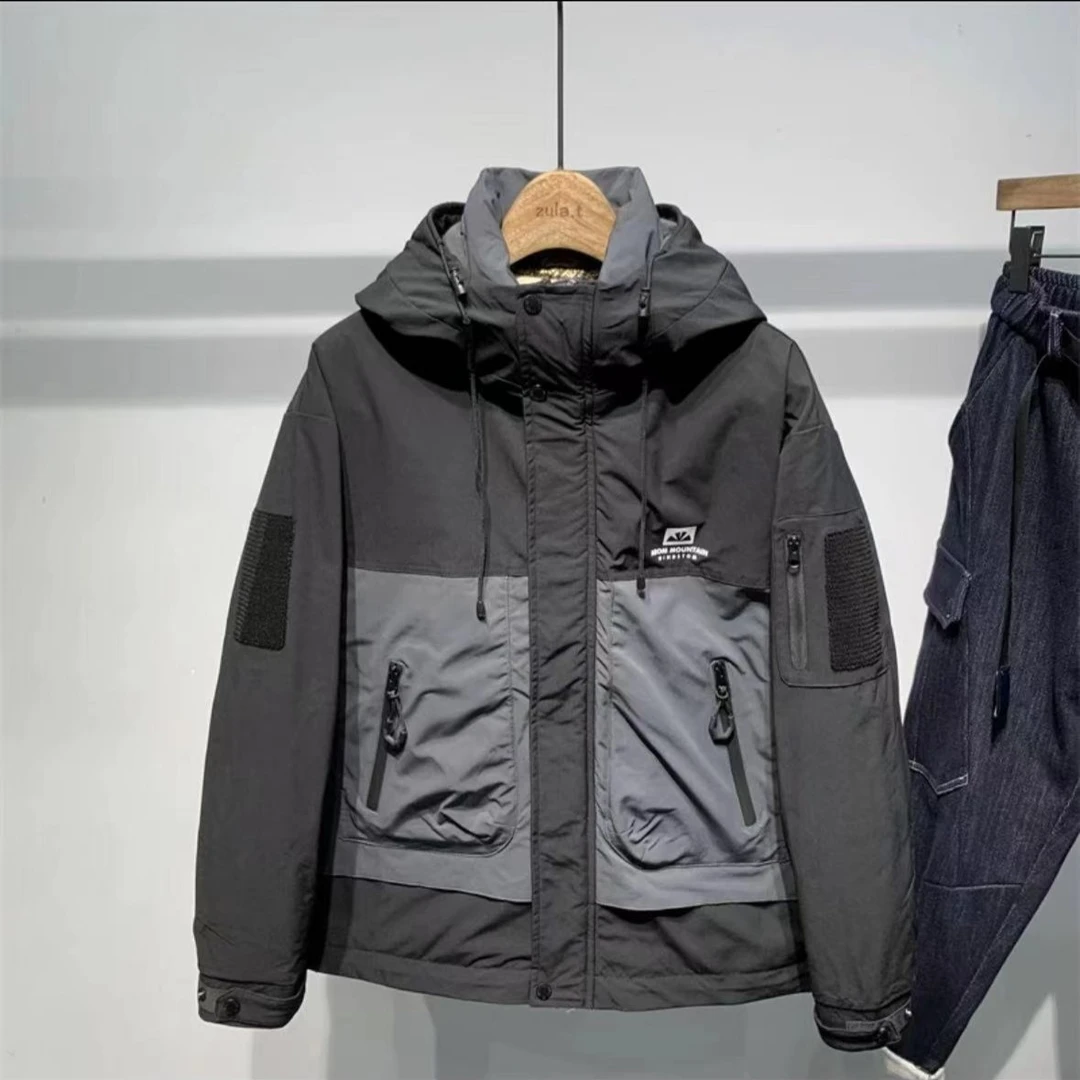5701#日系宽松连帽外套男山系户外机能多口袋冲锋衣羽绒服