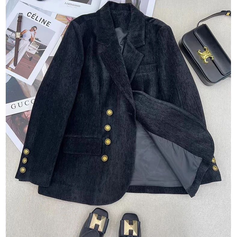 2024年秋冬小西装外套女高级感韩版时尚气质宽松休闲双排扣小西服