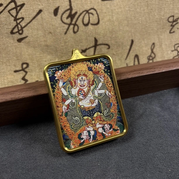 钛钢吊坠 【梵心】手绘唐卡配饰白六臂玛哈嘎拉国风藏式彩色五彩