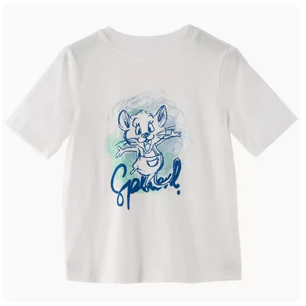 【欧若假日风】茵曼女童短袖t恤2024夏季纯棉可爱卡通儿童短袖