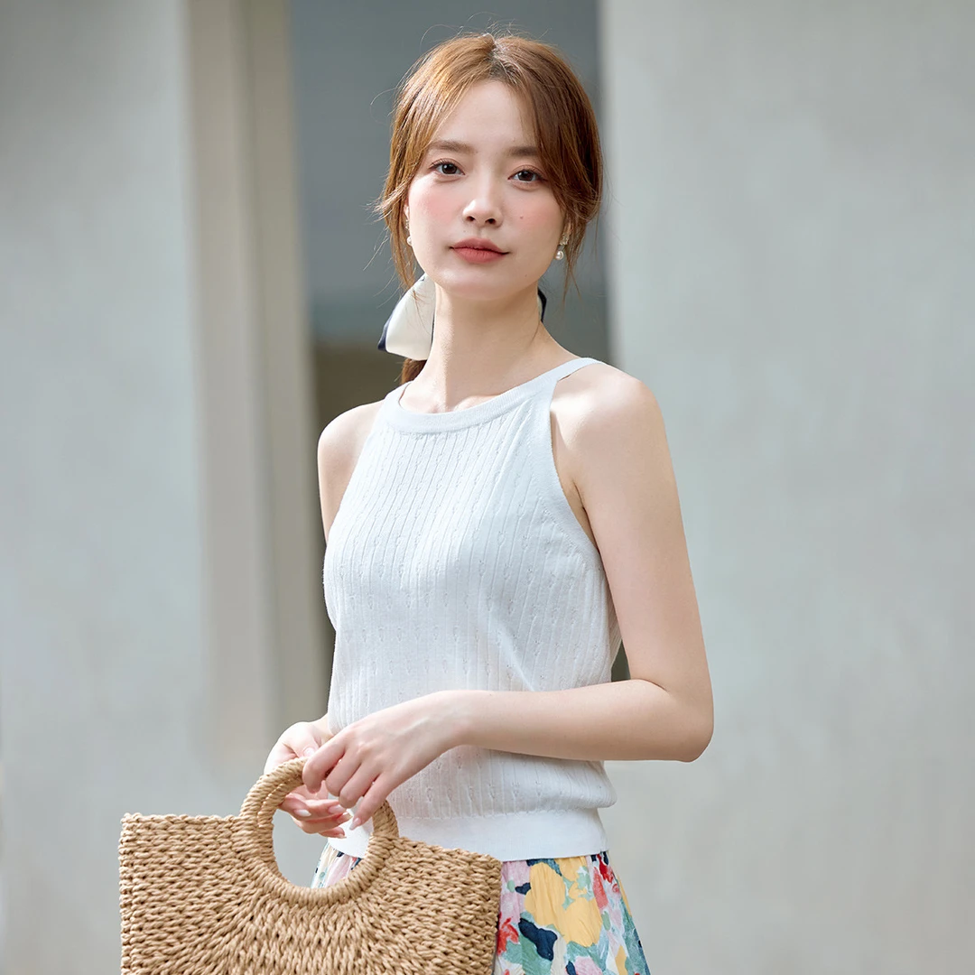 【一秒入夏】茵曼冰丝薄款针织背心茵曼春夏新款百搭休闲吊带上衣女