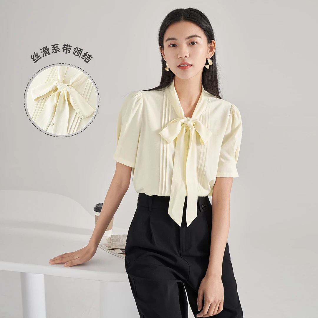【商城同款】系带领结衬衫高级感短袖衬衣上衣WW18225844
