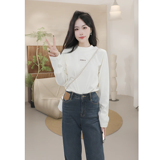 【双11抢先购】茵曼冬季纯色显瘦百搭半高领长袖T恤时尚修身上衣女