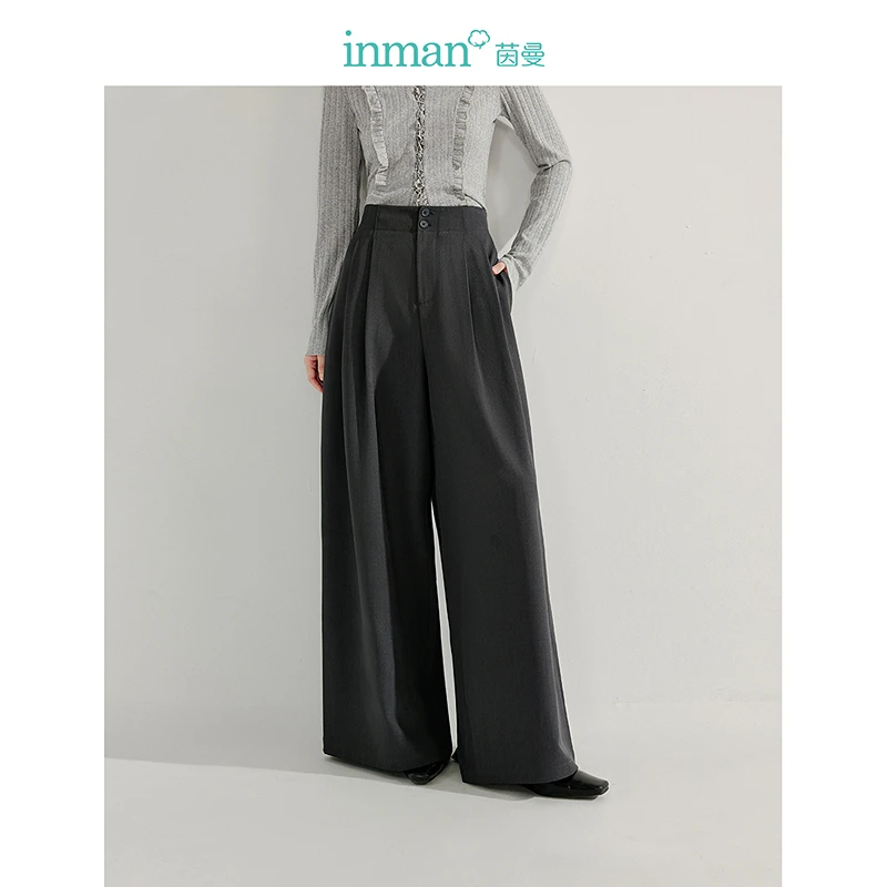 【年终狂欢季】茵曼春季法式高腰显瘦休闲裤宽松大阔腿拖地长裙裤子