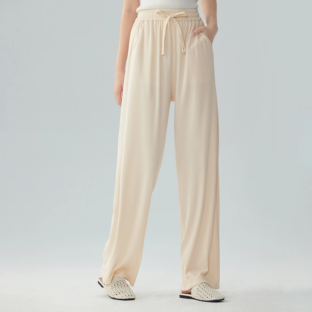 茵曼百搭休闲百搭阔腿直筒裤2024夏季高腰显瘦薄款卫裤垂感长裤子