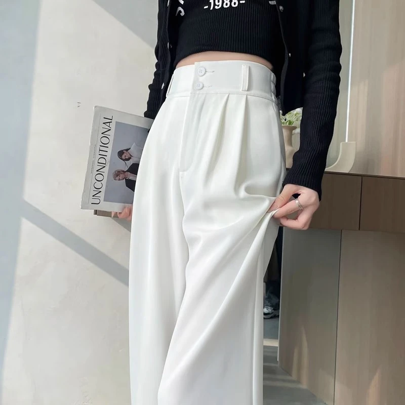 白色裤子西装裤女春秋新款高级感垂感直筒拖地裤西装裤女夏季薄款