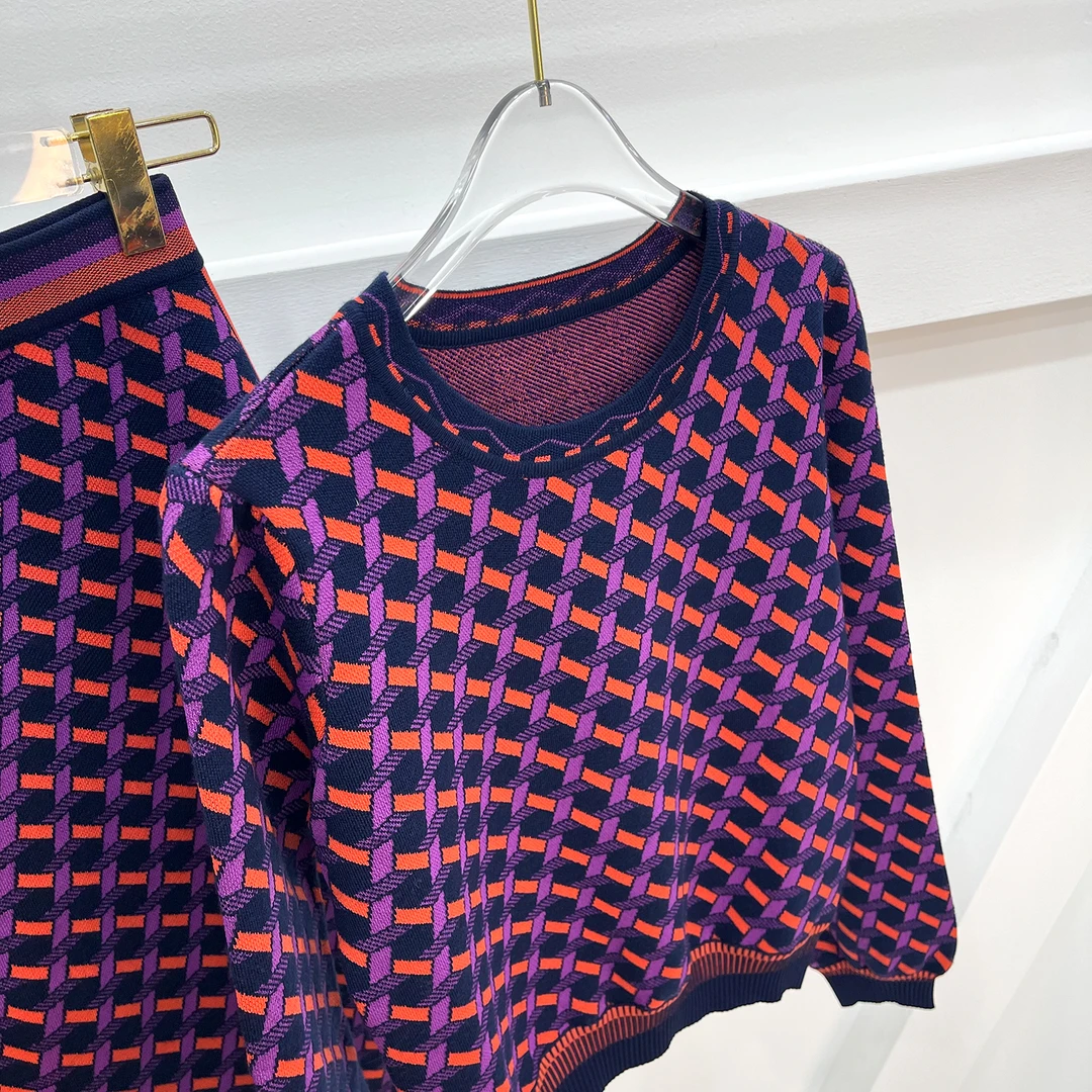 编织提花羊毛气质套装上衣+高腰包臀开叉半身裙