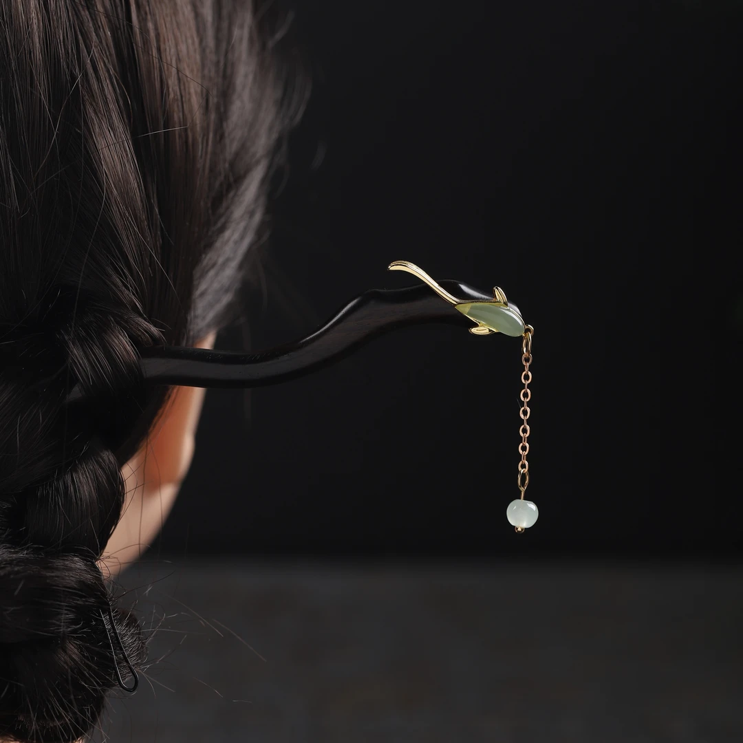 非金属木质发饰 纯手工黑檀木发簪步摇簪子简约日常盘发木簪发钗