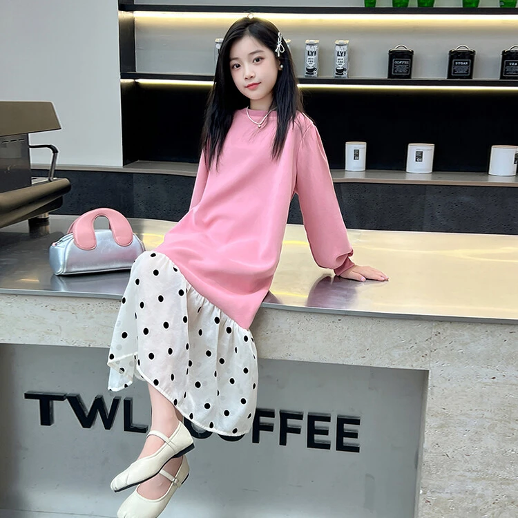 女童连衣裙秋装2024新款洋气儿童直筒裙子春秋款女大童波点公主裙