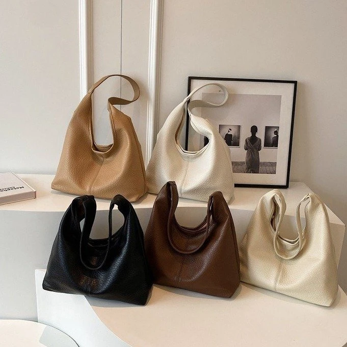 撞色单肩包多种风情女包PU饺子包单肩包拉链软皮斜挎包百搭托特包