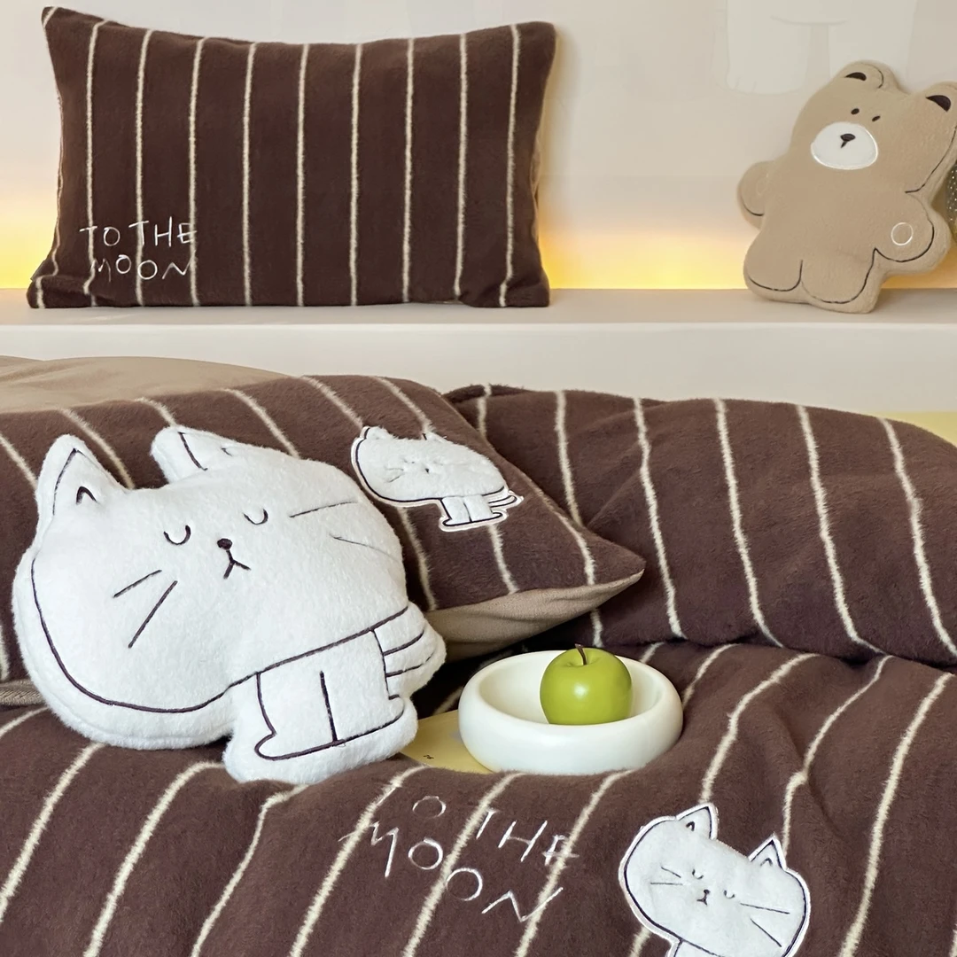 小温暖 月亮喵 高克重仿羊毛绒四件套 秋冬加厚毛绒四件套