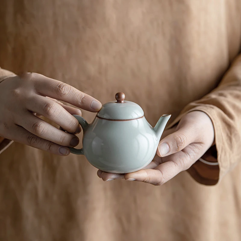 天青汝窑茶壶小梨壶汝瓷单壶陶瓷家用复古手工开片功夫茶具泡茶壶