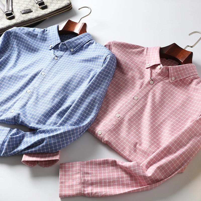 春夏新品！粉红格纹！翻领休闲长袖衬衫 B1A0057/58