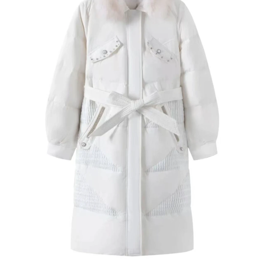 1120狐狸毛领修身时尚羽绒外套气质百搭女士中长款收腰加厚