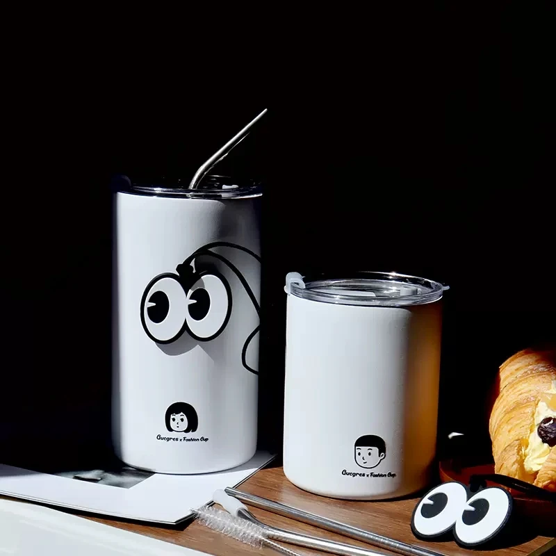 Gucgres简约双层咖啡杯子家用保温杯大容量创意水杯便携情侣杯