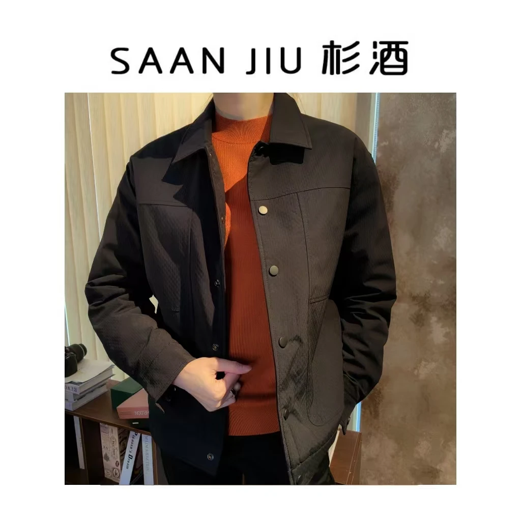 杉酒冬季男士（短款羽绒内胆翻领修身外套）时尚商务白鸭绒夹克外套