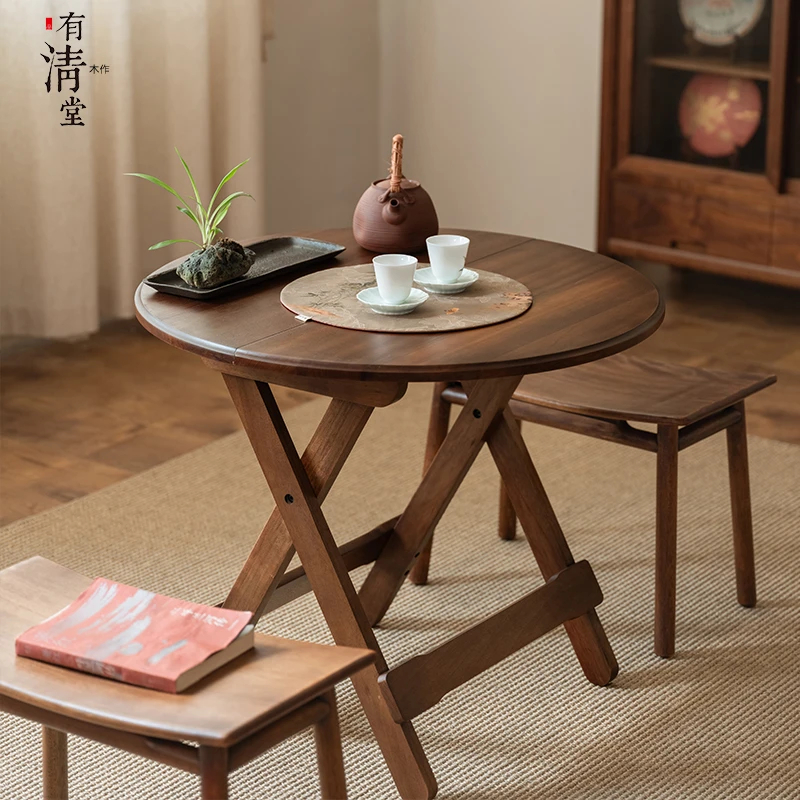 有清堂新中式户外家用便携可折叠桌茶几小圆桌茶几便携式休闲桌