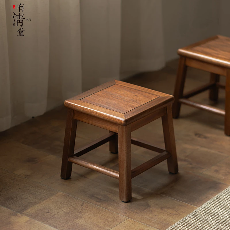 有清堂新中式金丝非洲柚木实木方凳复古客厅家用简约方形小凳矮凳