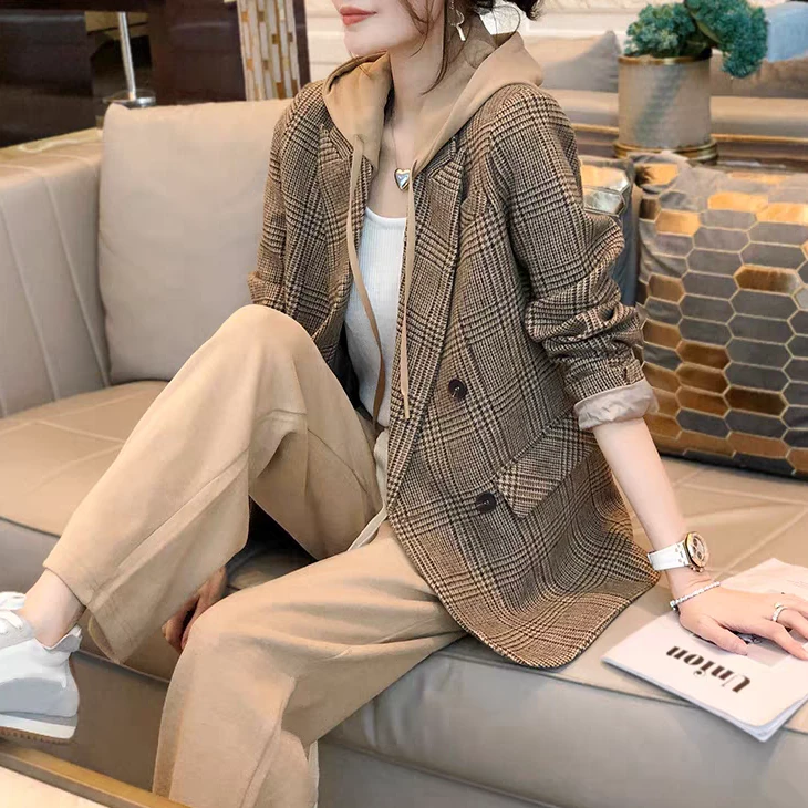 特！门店7&09！舒适感拉满~连帽休闲经典格纹加厚保暖外套女L71369