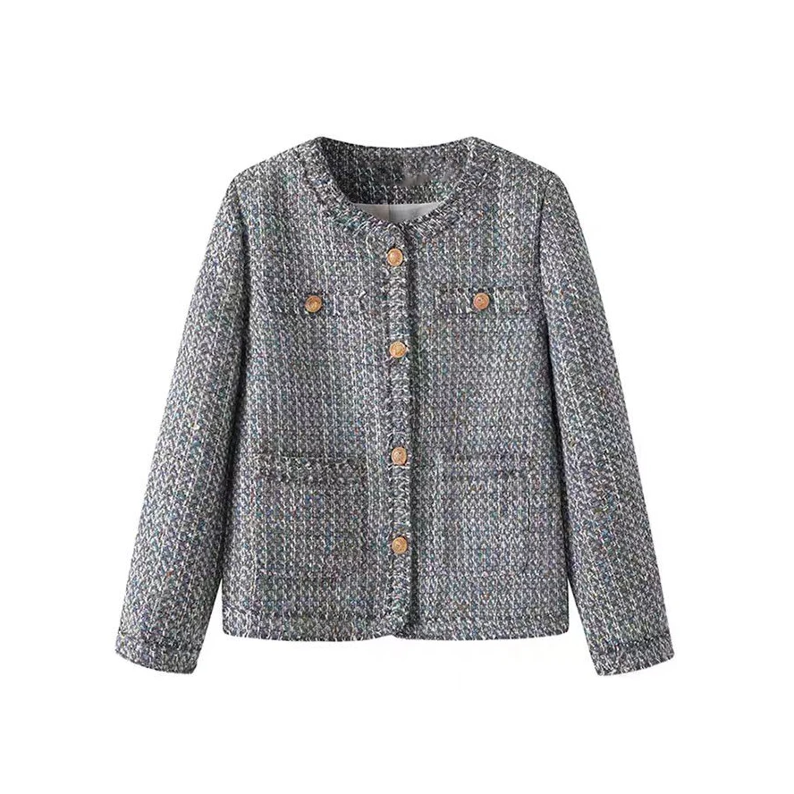 特！线下41&9！复古烟灰色！轻奢高级感~绵羊毛小香风女外套L71823