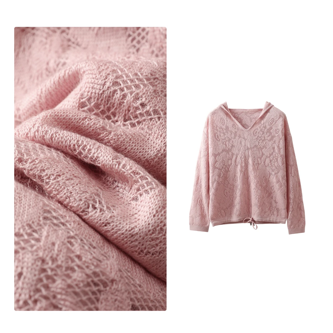 现货！门店2&19！仙气满满~含绵羊毛连帽镂空女式针织衫H00480