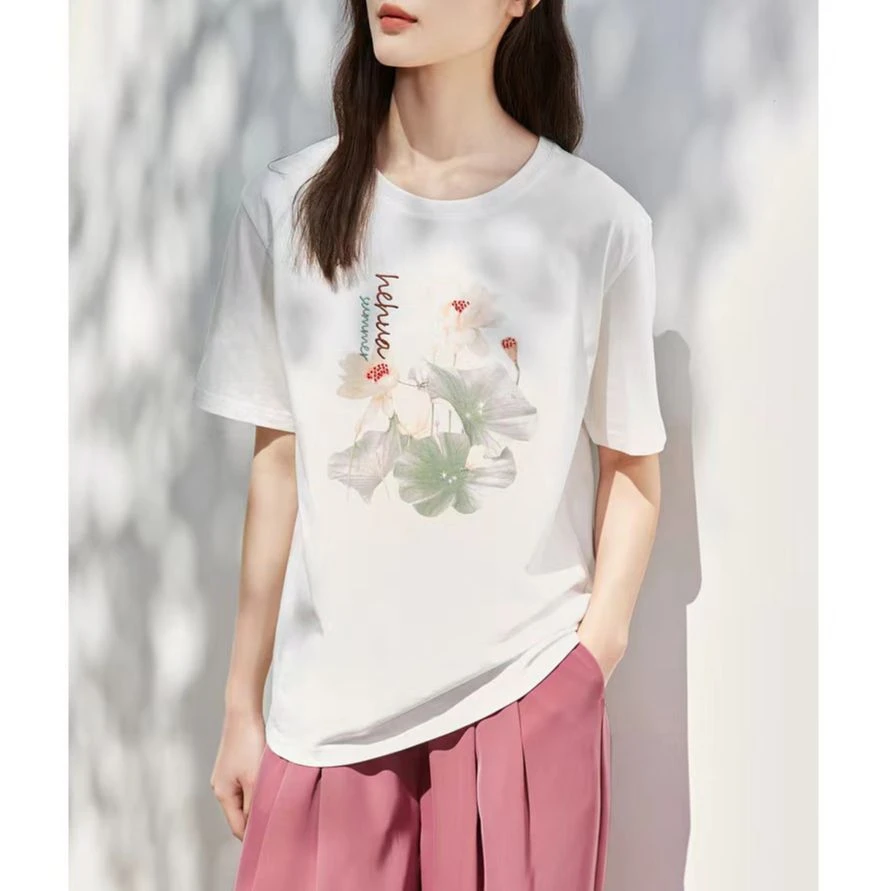 特！柜价309！抗皱高支棉水墨印花+手工钉珠刺绣T恤 C14434