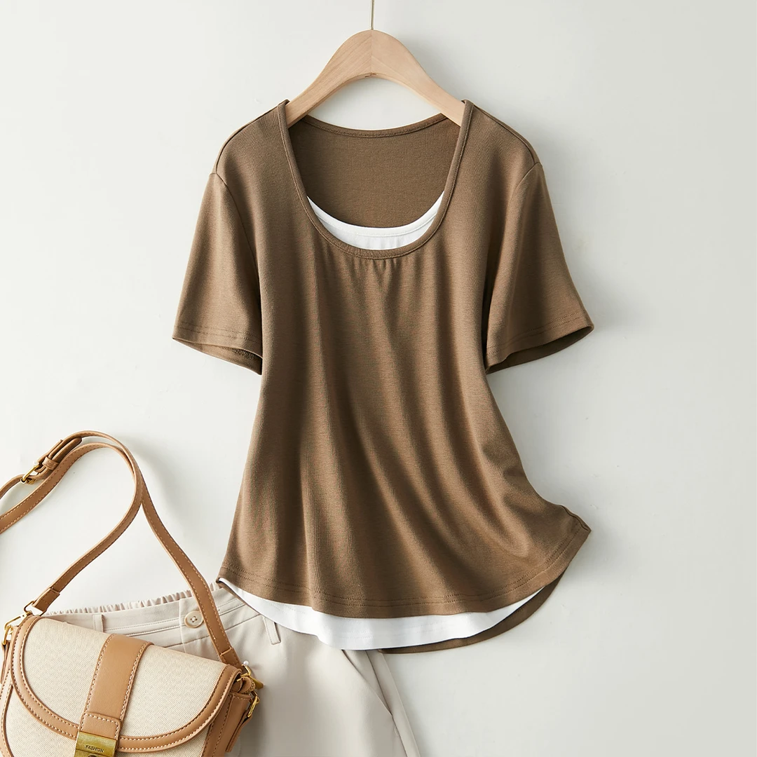 特！高品双面罗纹~门店199！悬垂感舒适休闲百搭圆领女式T恤 L41467