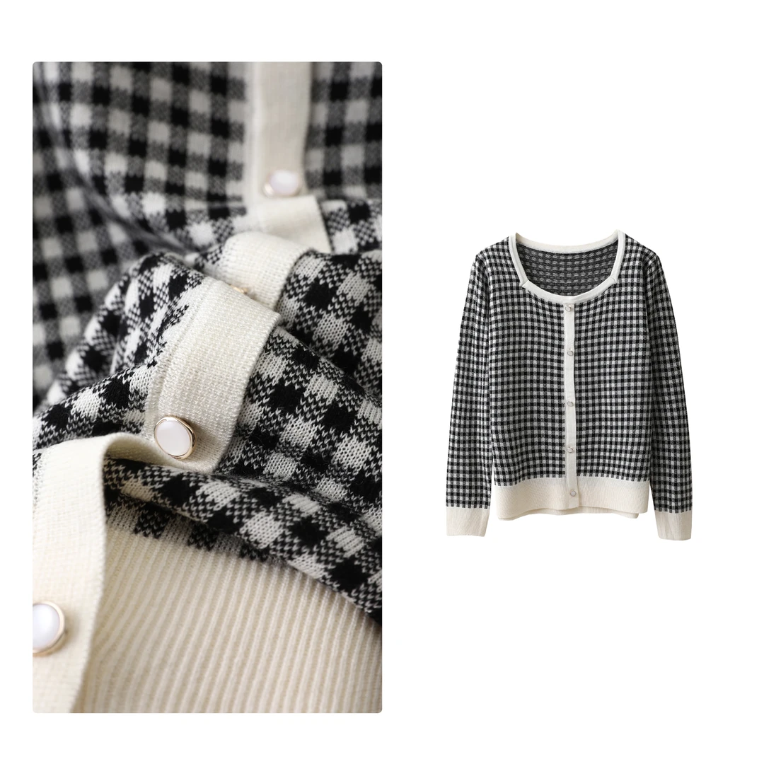 现货！门店17&9！经典格纹~含绵羊毛精致好面料女式针织衫H00239