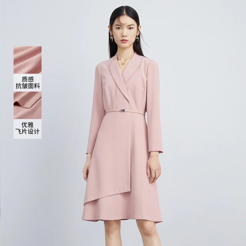 奈蔻连衣裙秋冬季新款通勤时尚修身气质中长款西装裙子XF03683U1