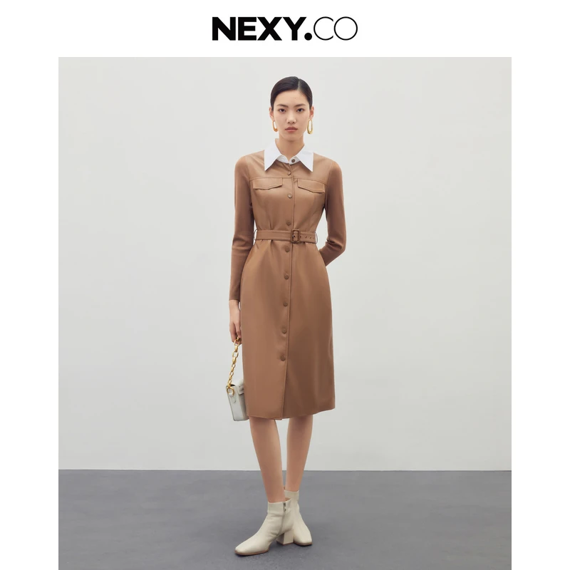 NEXY.CO/奈蔻连衣裙新款时尚气质减龄百搭风衣款收腰女XF04977C5