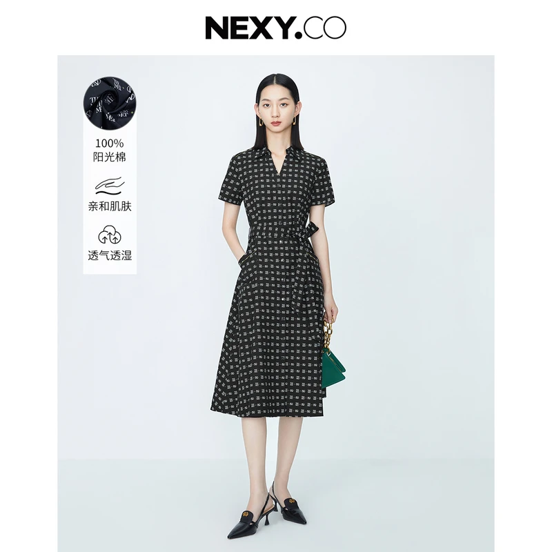 NEXY.CO/奈蔻连衣裙气质长裙法式中长裙通勤优雅时尚女XF05117W0