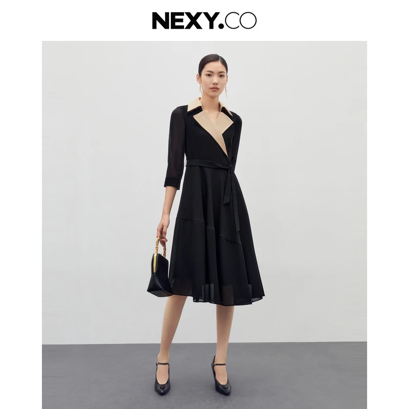 NEXY.CO/奈蔻连衣裙秋季新款时尚设计感拼接西装裙气质XF04451W0