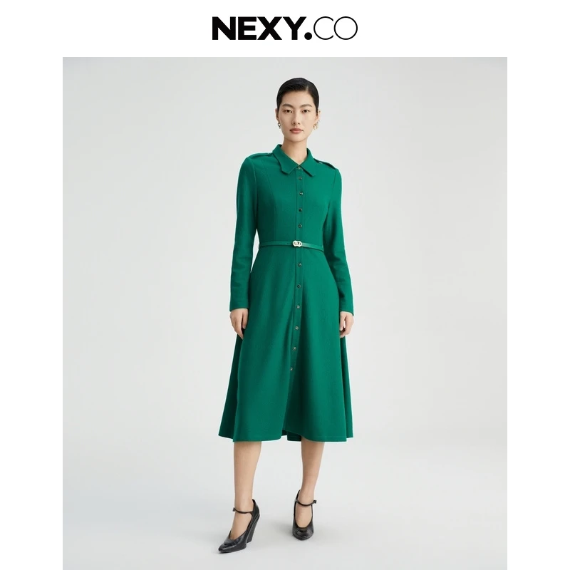 NEXY.CO/奈蔻连衣裙｜绵羊毛｜气质｜绿色｜收腰显瘦｜XF05667J6