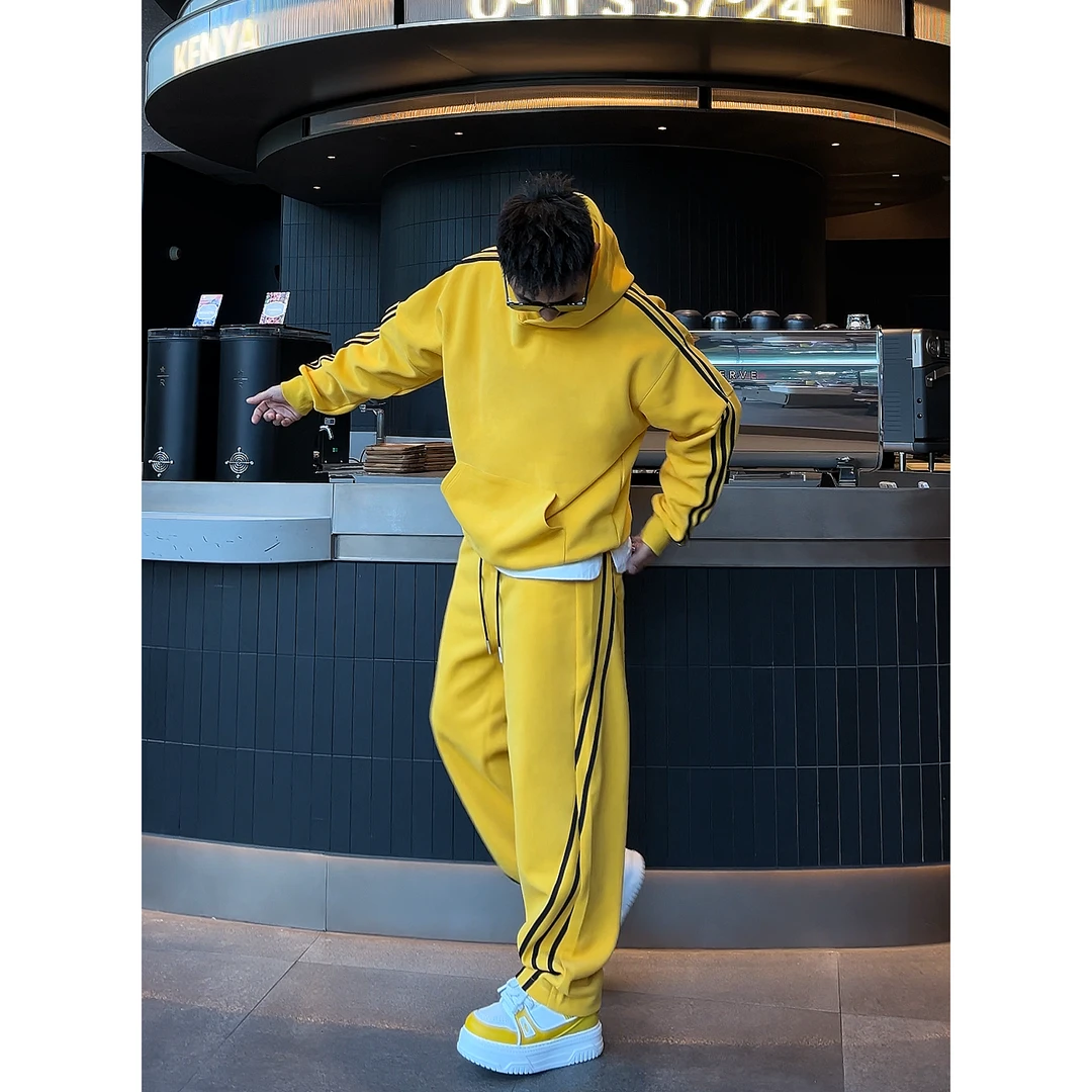 【语乐】7187单独裤子/早冬加厚休闲条杠织带卫衣帽衫阔腿休闲裤