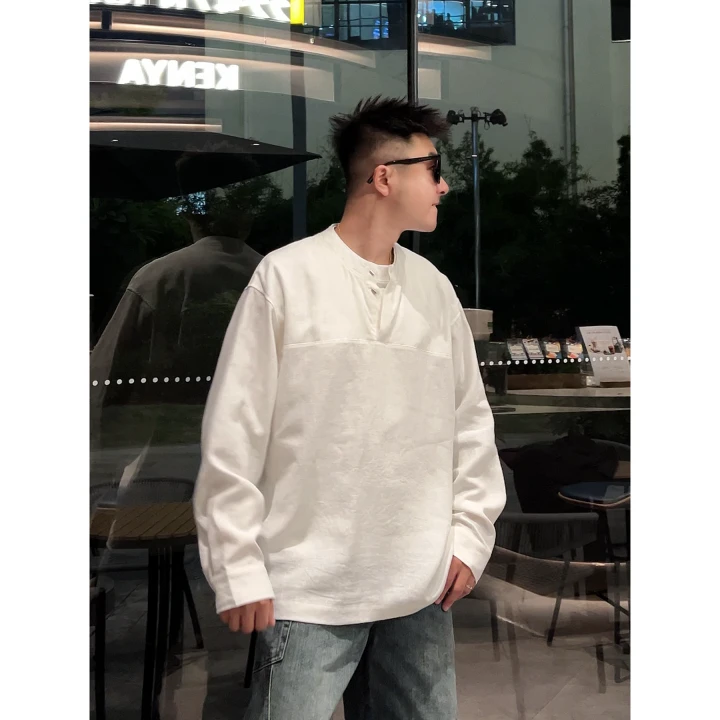 【语乐3店】2223苎麻天丝拼接假两件衬衫春夏休闲宽松长袖T恤衬衣