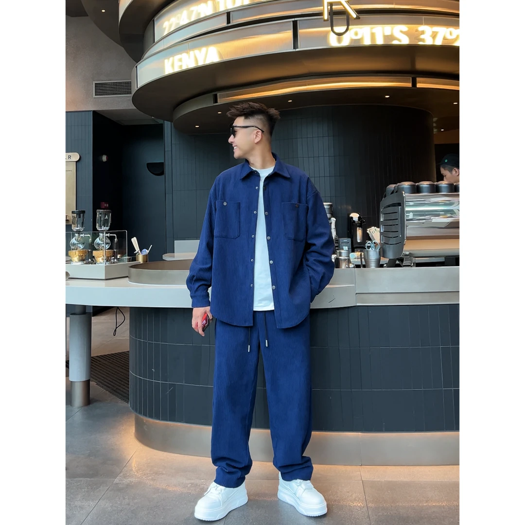 【语乐】7158单独裤子/秋冬新款休闲套装坑条纹衬衫外套直筒休闲裤