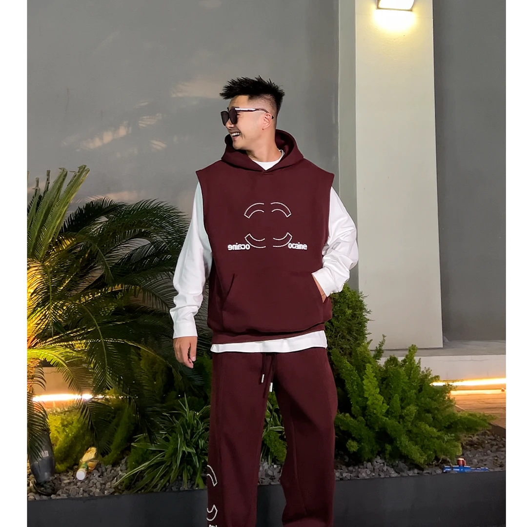 【语乐3店】86002秋季新款休闲马甲连帽珍珠刺绣宽松无袖马甲上衣