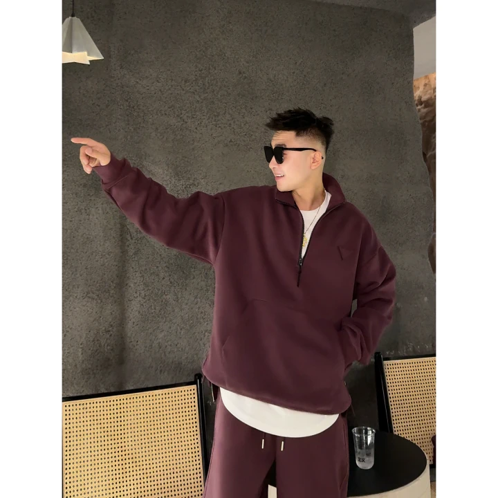 【语乐】88119冬季加绒加厚休闲半拉链立领卫衣