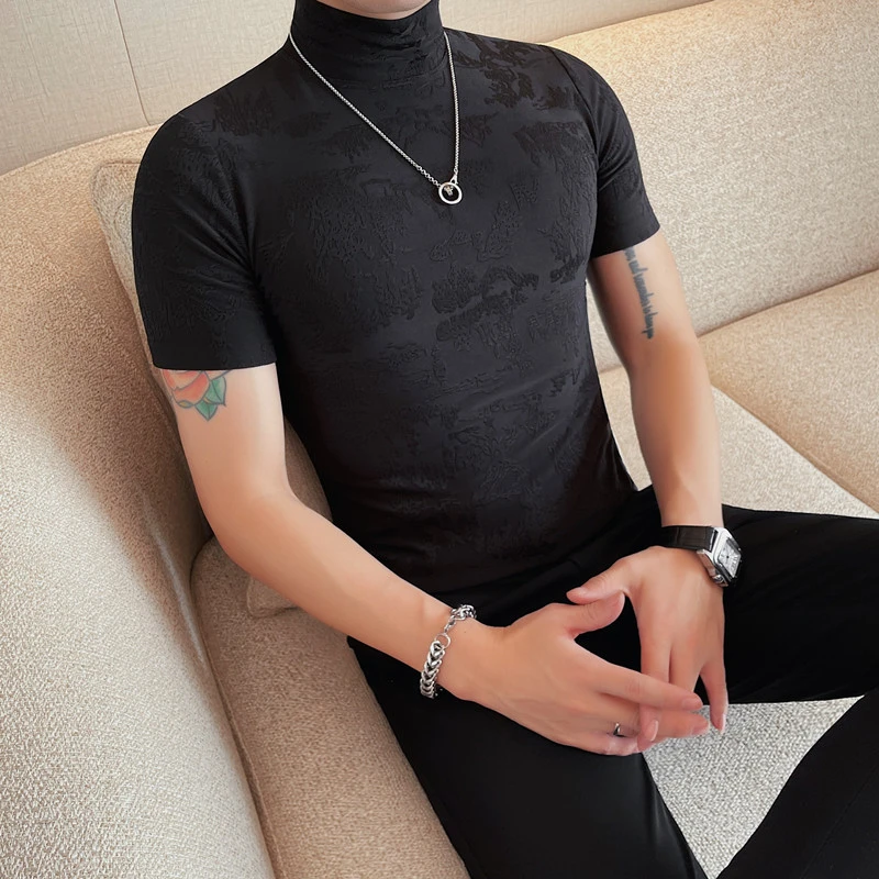 t恤上衣男士半袖薄款修身韩版个性百搭帅气男痞帅英伦风短袖潮流