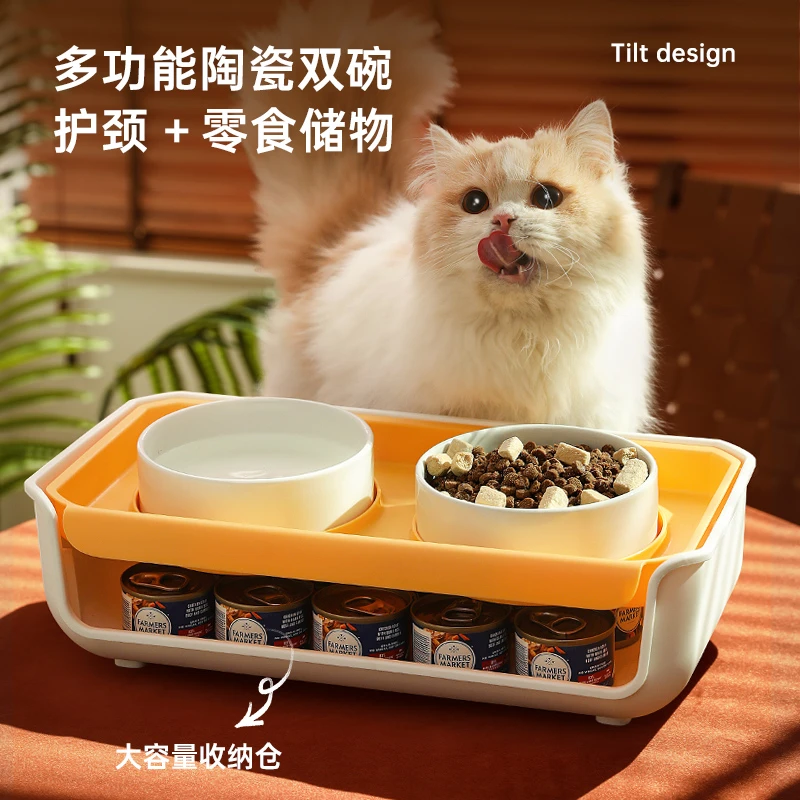 猫碗陶瓷双碗狗碗大饮水碗容量喝水猫粮狗食盆宠物宠物猫咪护颈碗