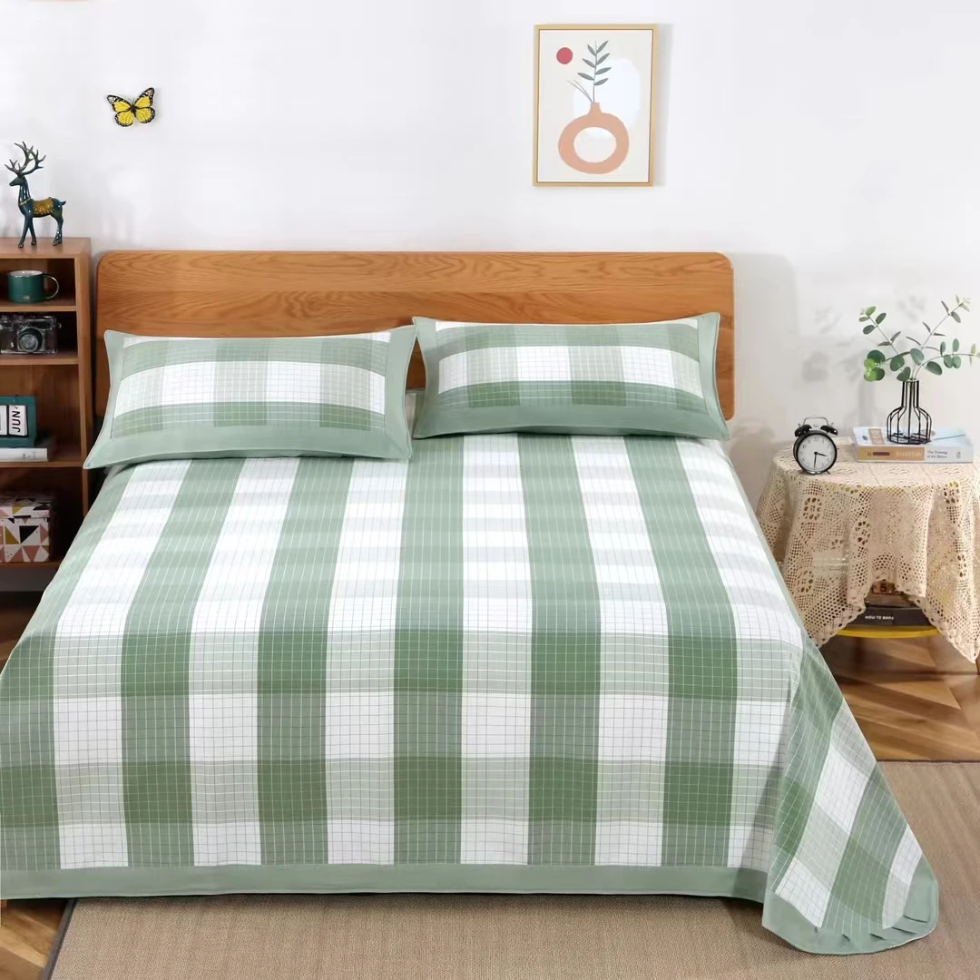 纯棉老粗布三件套透气加厚格子学生