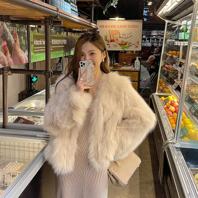 【冬日首尔】美拉德色系！冬季新款毛毛外套女秋冬新款V领开衫22972#