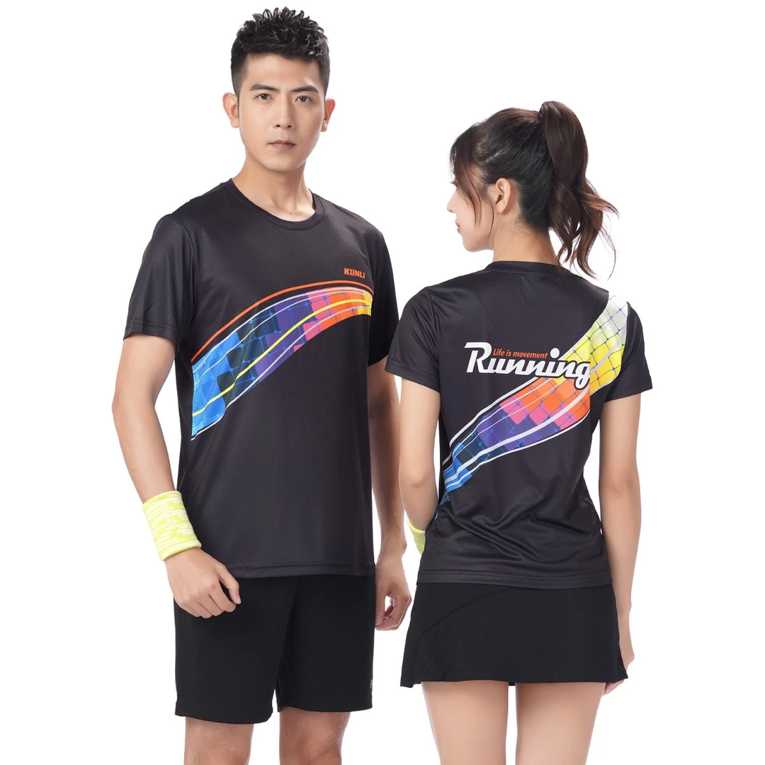 KUNLI/群力运动速干短袖T恤圆领吸汗透气健身跑步马拉松上衣男女