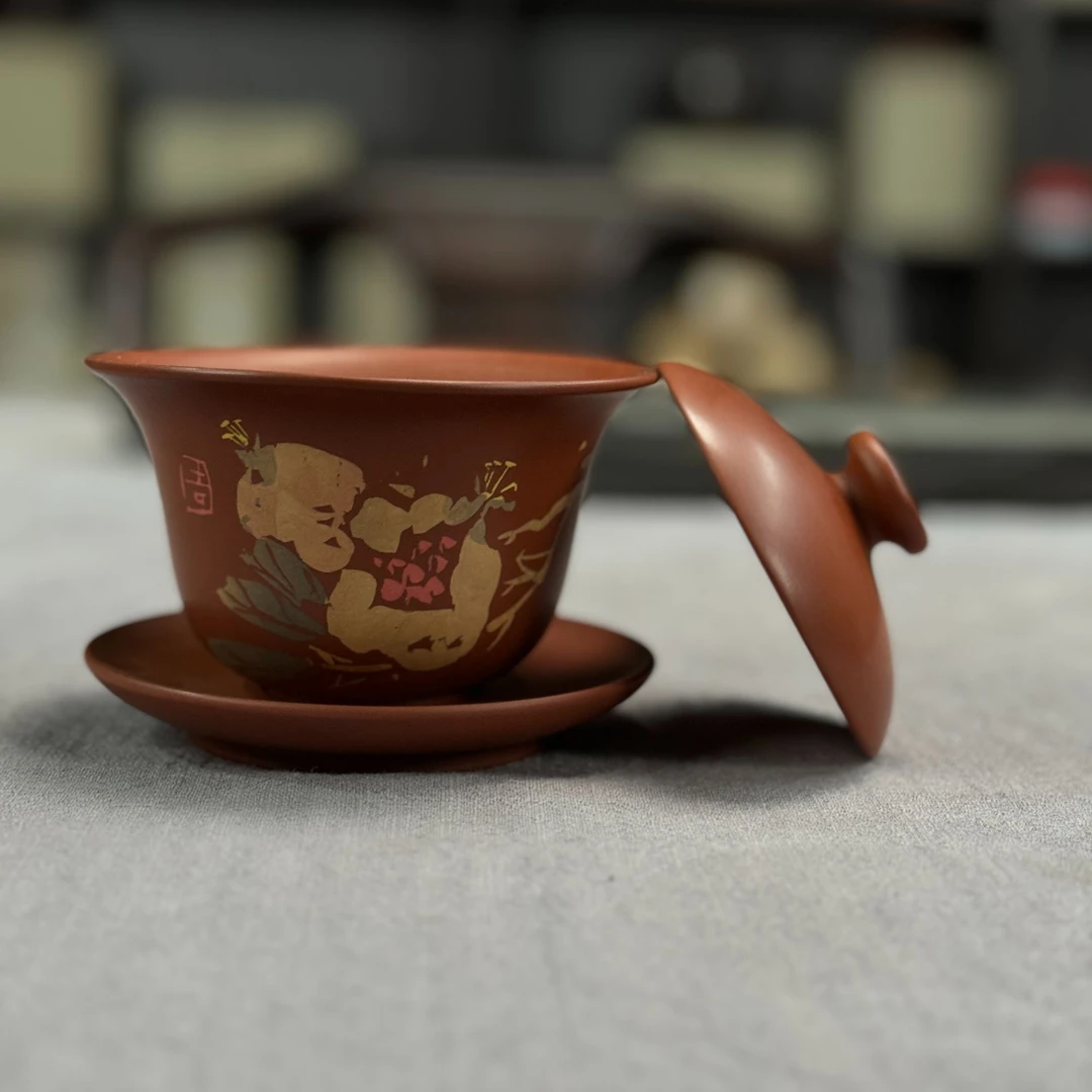 贰生紫陶：盖碗（文字图案随机）03472