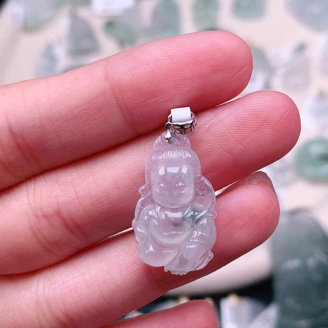 翡翠颈饰18K金镶嵌蓝花宝宝观音