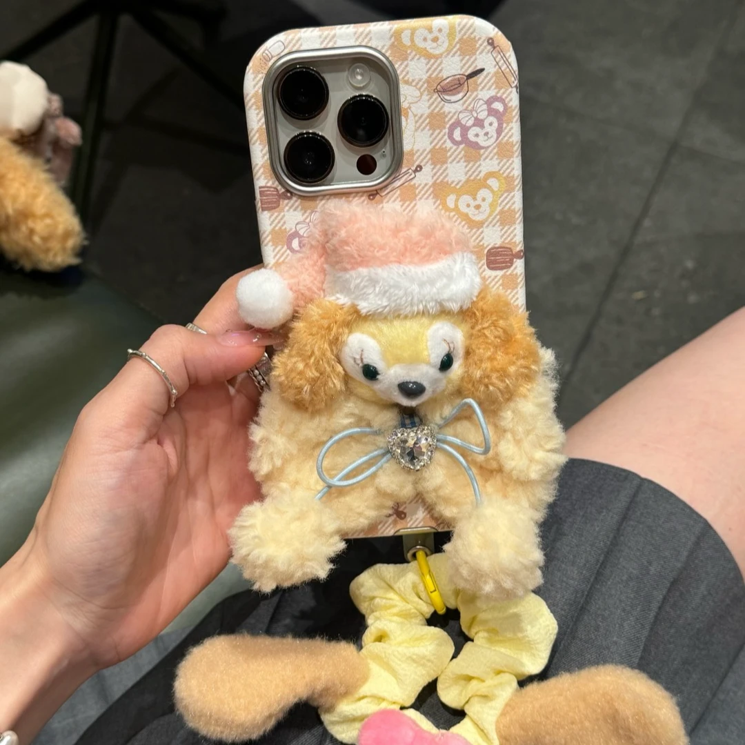 皮纹睡帽毛绒黄狗狗适用苹果16手机壳iphone15可爱14promax少女13