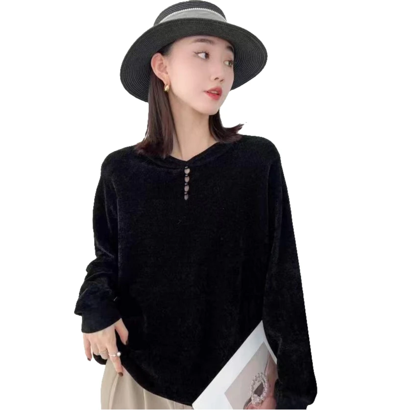 最新时尚领口四个珠天鹅绒毛衣3701