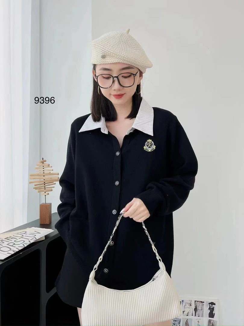 新款衬衣领开身毛衣外套9396