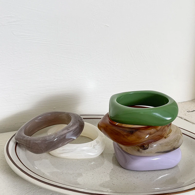 非金属亚克力手镯 素圈亚克力ins宽手镯宽边彩色法式时尚方形手环