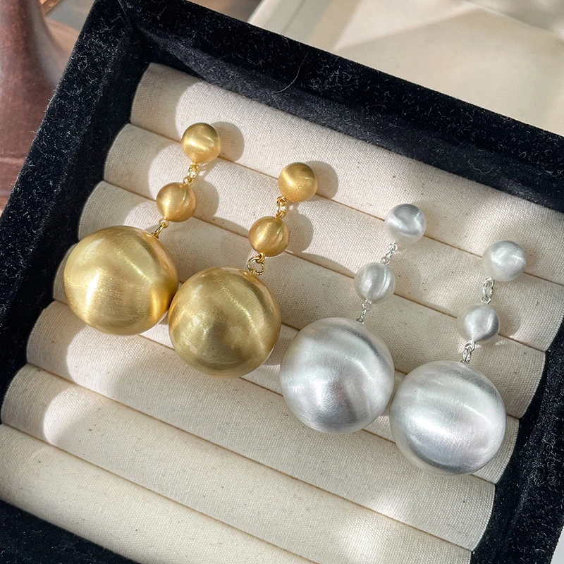 铜合金耳饰 新中式高级感拉丝大小金球耳环
